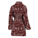 Red And White Warli Tribal Print Women's Bathrobe