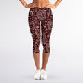 Red And White Warli Tribal Print Women's Capri Leggings
