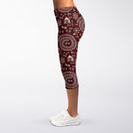 Red And White Warli Tribal Print Women's Capri Leggings