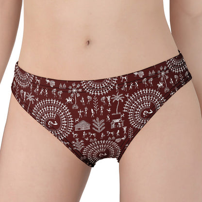 Red And White Warli Tribal Print Women's Panties
