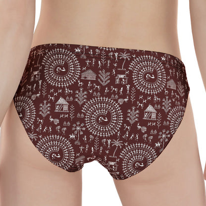 Red And White Warli Tribal Print Women's Panties