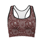 Red And White Warli Tribal Print Women's Sports Bra