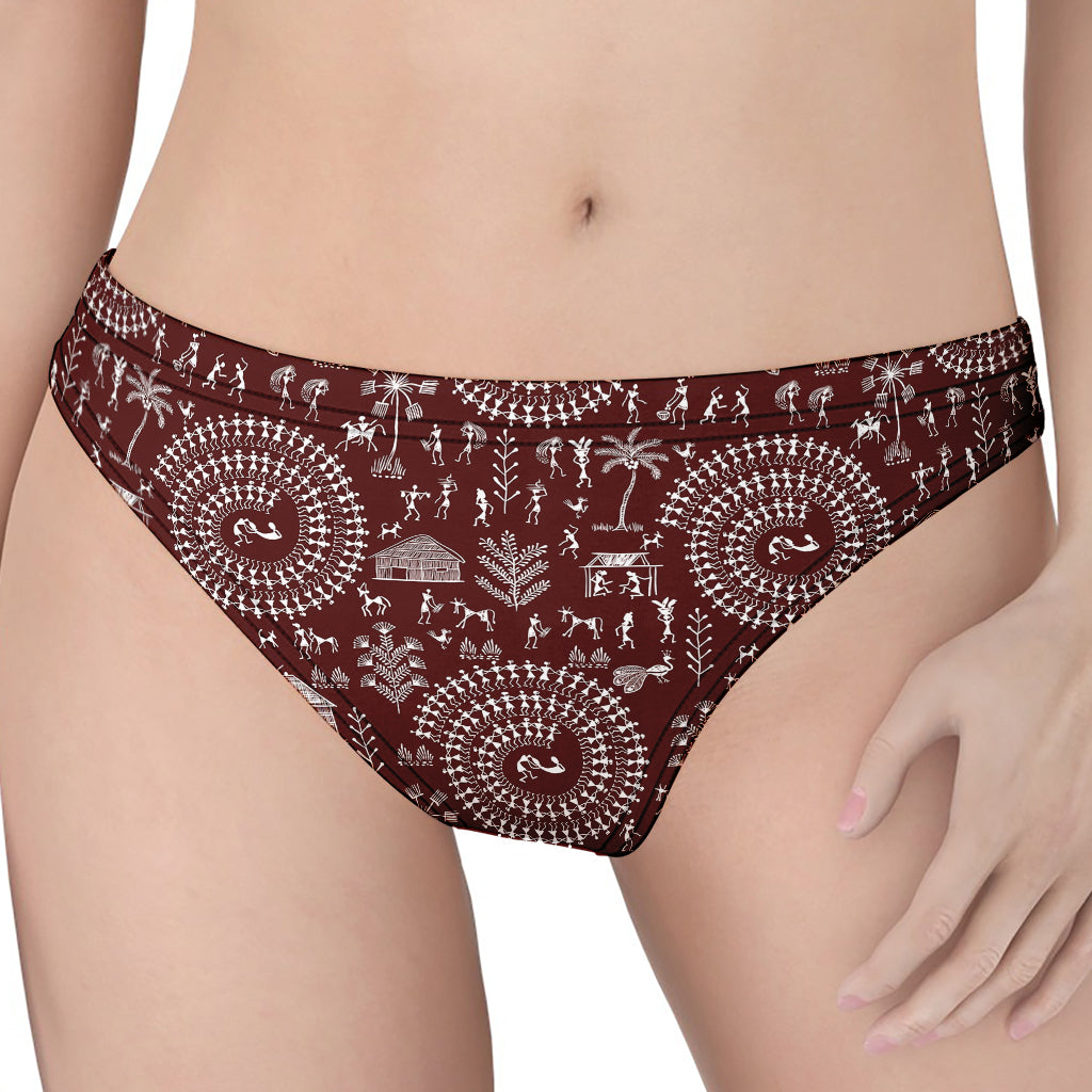 Red And White Warli Tribal Print Women's Thong