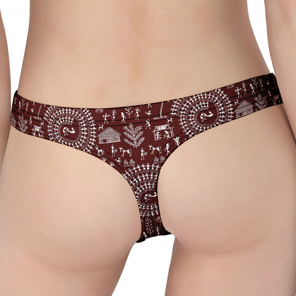 Red And White Warli Tribal Print Women's Thong
