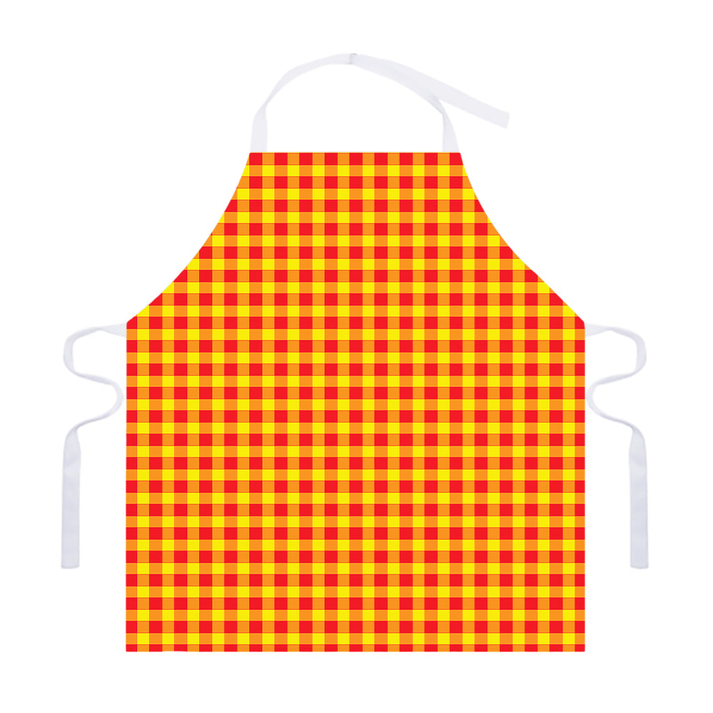 Red And Yellow Check Pattern Print Adjustable Apron