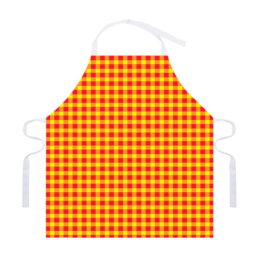 Red And Yellow Check Pattern Print Adjustable Apron