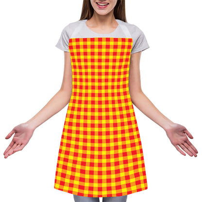 Red And Yellow Check Pattern Print Adjustable Apron