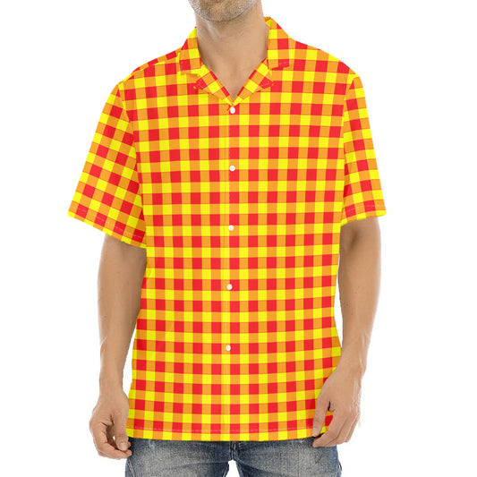 Red And Yellow Check Pattern Print Aloha Shirt