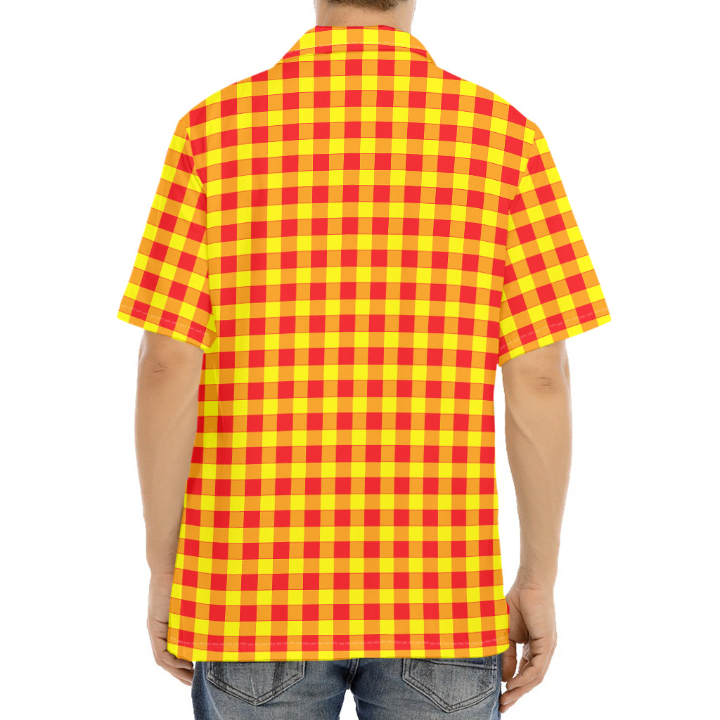 Red And Yellow Check Pattern Print Aloha Shirt