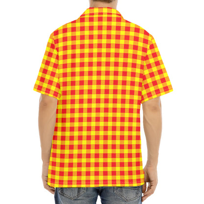 Red And Yellow Check Pattern Print Aloha Shirt