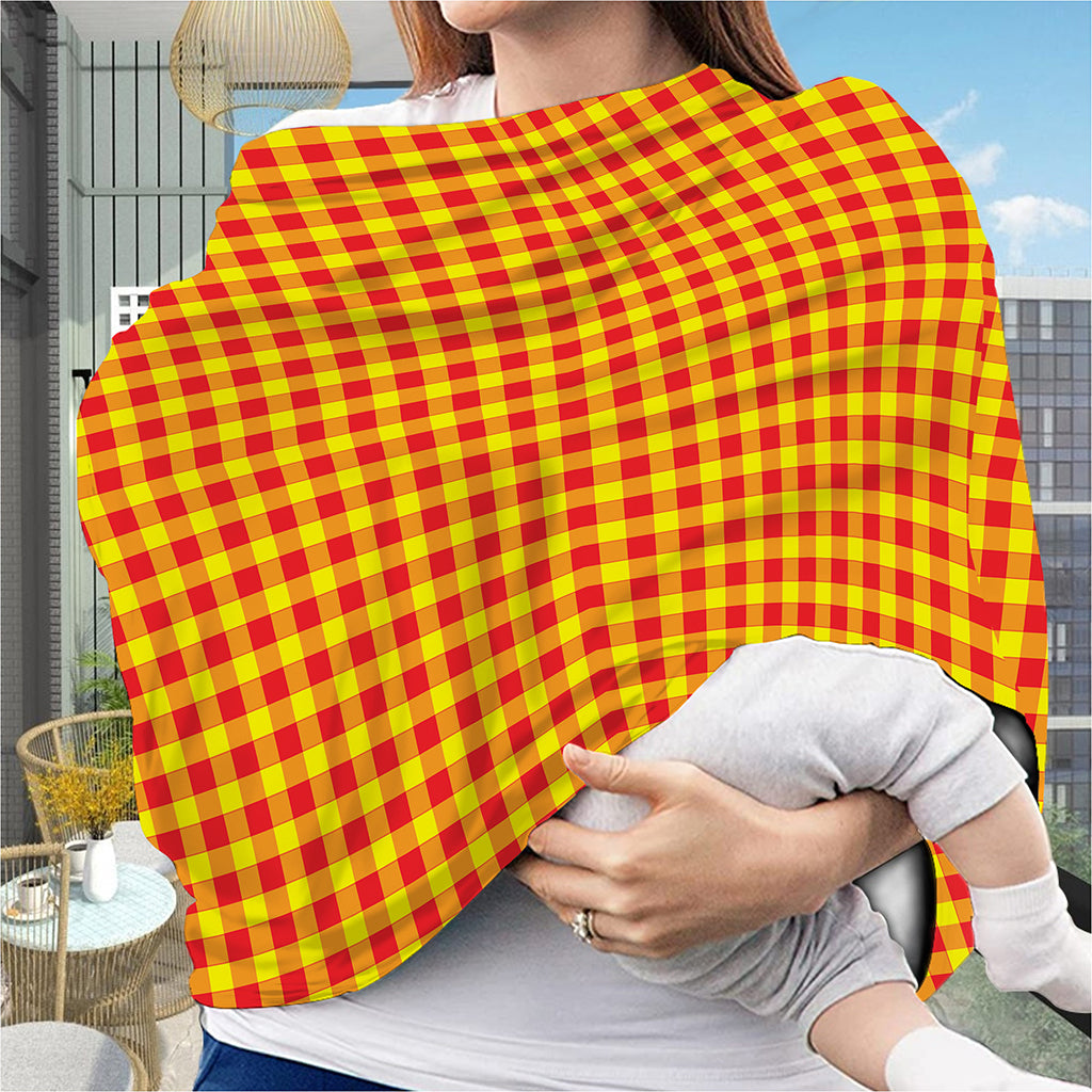 Red And Yellow Check Pattern Print Baby Seat Cover