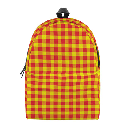 Red And Yellow Check Pattern Print Backpack