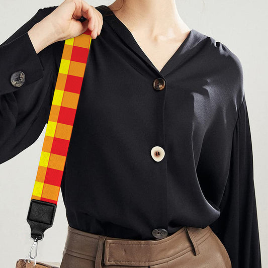 Red And Yellow Check Pattern Print Bag Strap