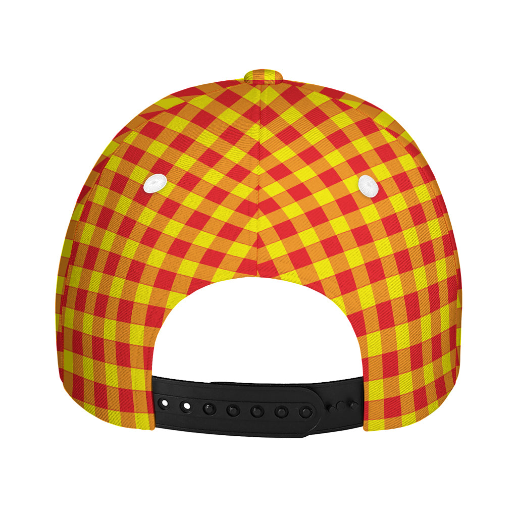 Red And Yellow Check Pattern Print Baseball Cap