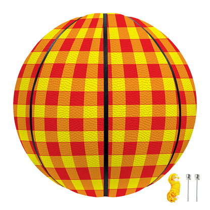 Red And Yellow Check Pattern Print Basketball