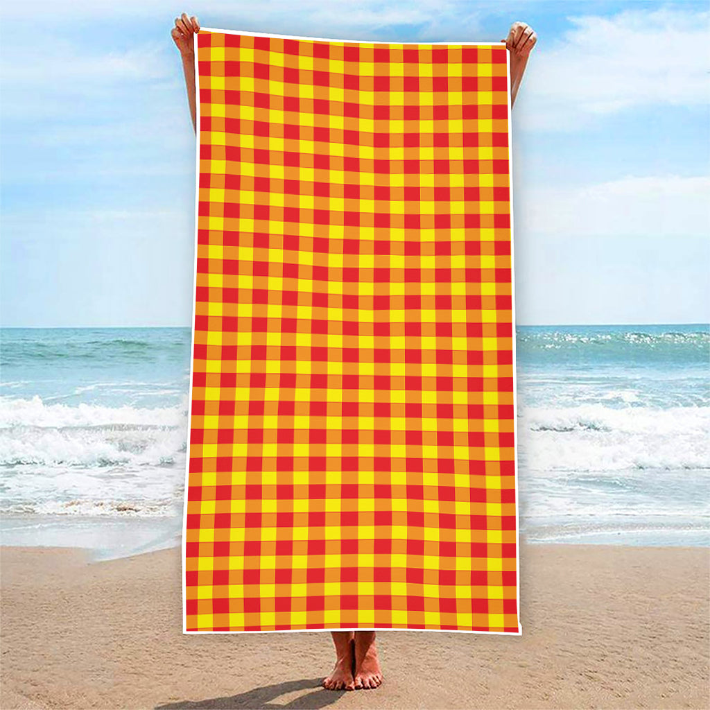 Red And Yellow Check Pattern Print Beach Towel