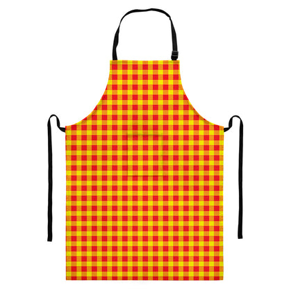 Red And Yellow Check Pattern Print Bib Apron With Pocket