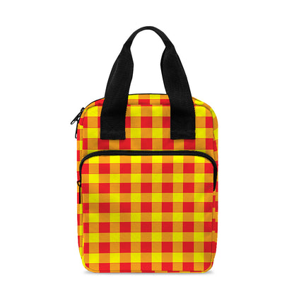 Red And Yellow Check Pattern Print Bible Tote Bag