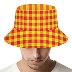 Red And Yellow Check Pattern Print Bucket Hat