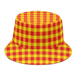 Red And Yellow Check Pattern Print Bucket Hat