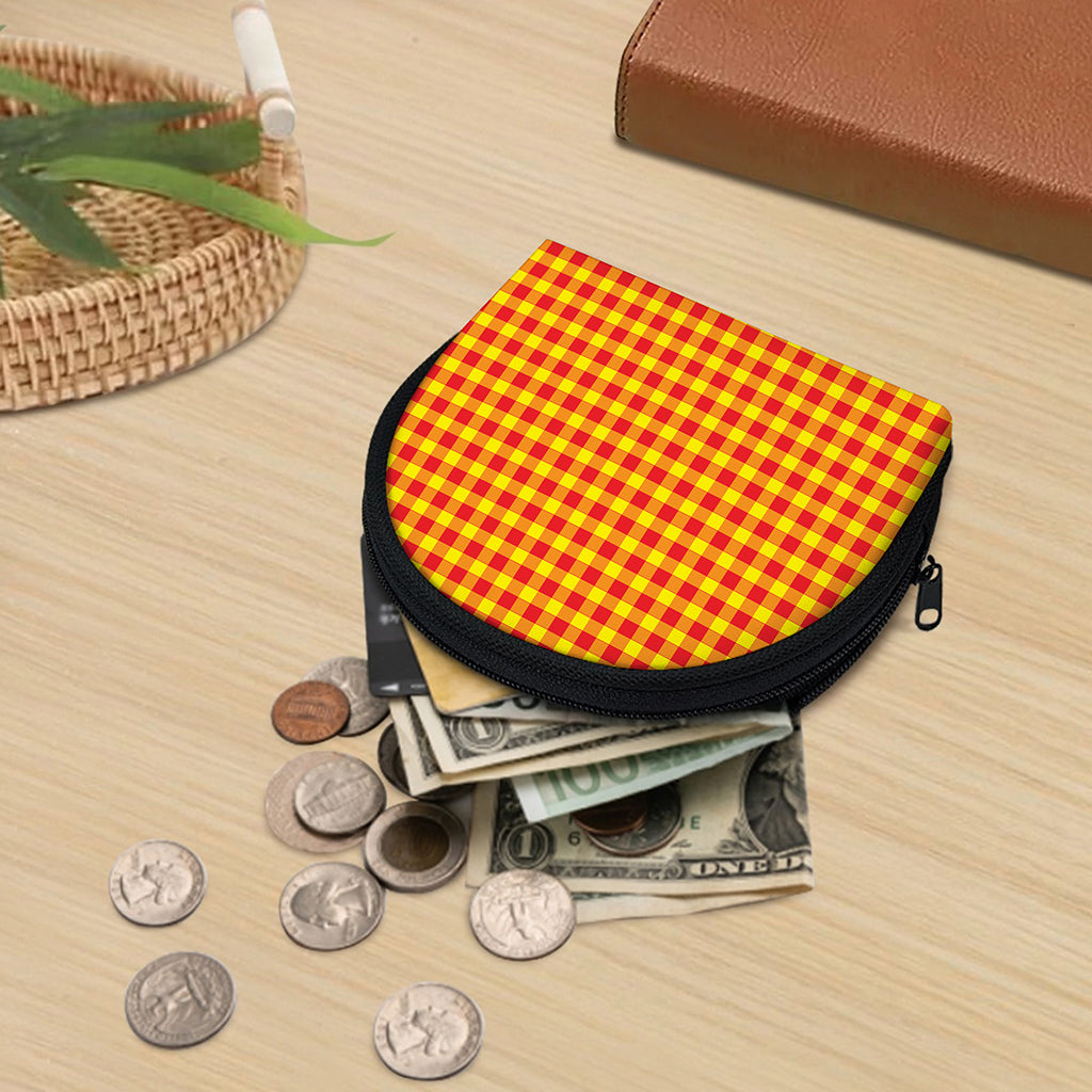 Red And Yellow Check Pattern Print Coin Purse