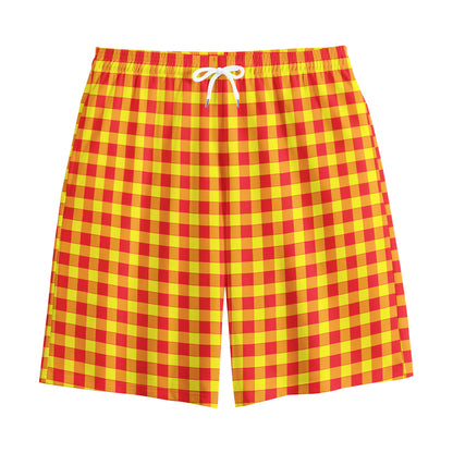 Red And Yellow Check Pattern Print Cotton Shorts