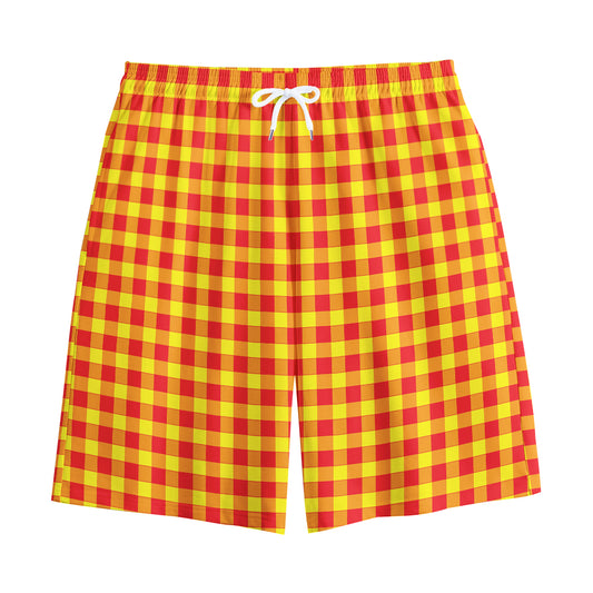Red And Yellow Check Pattern Print Cotton Shorts