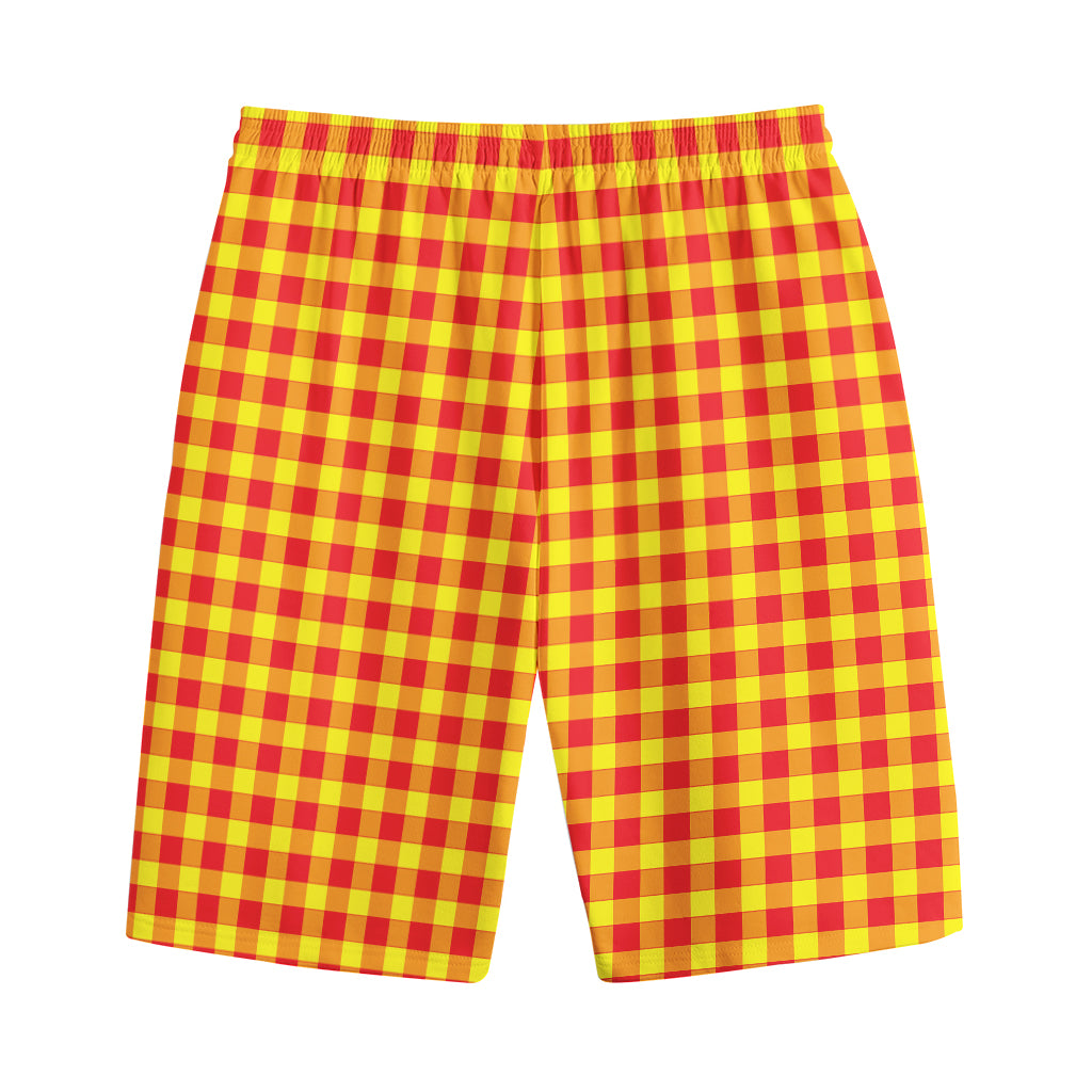 Red And Yellow Check Pattern Print Cotton Shorts