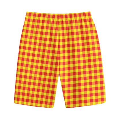 Red And Yellow Check Pattern Print Cotton Shorts