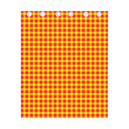 Red And Yellow Check Pattern Print Curtain