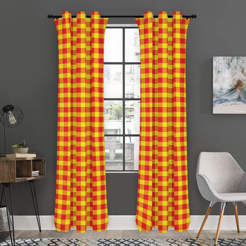 Red And Yellow Check Pattern Print Curtain