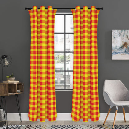 Red And Yellow Check Pattern Print Curtain