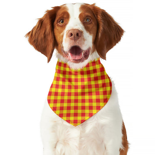 Red And Yellow Check Pattern Print Dog Bandana