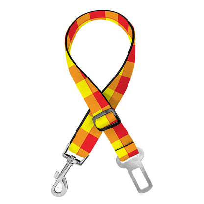 Red And Yellow Check Pattern Print Dog Seat Belt