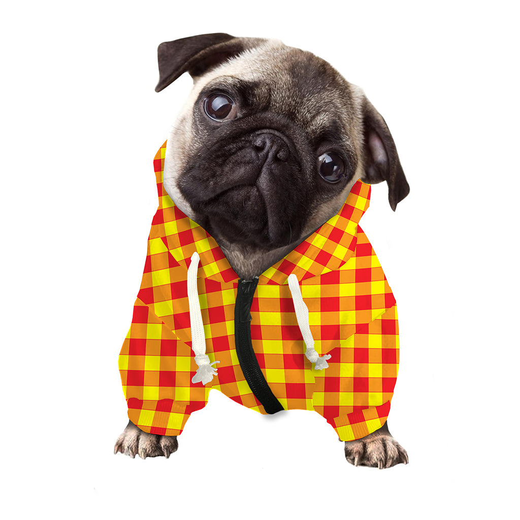 Red And Yellow Check Pattern Print Dog Zip Up Hoodie