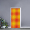 Red And Yellow Check Pattern Print Door Sticker
