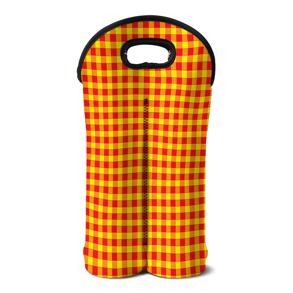 Red And Yellow Check Pattern Print Double Neoprene Wine Tote