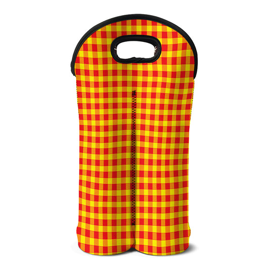 Red And Yellow Check Pattern Print Double Neoprene Wine Tote