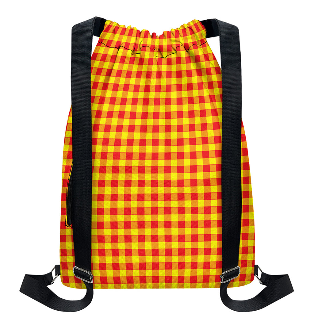Red And Yellow Check Pattern Print Drawstring Backpack