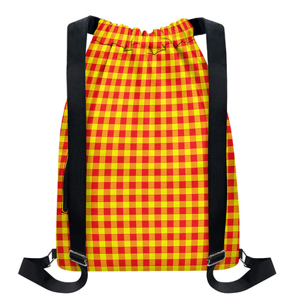 Red And Yellow Check Pattern Print Drawstring Backpack