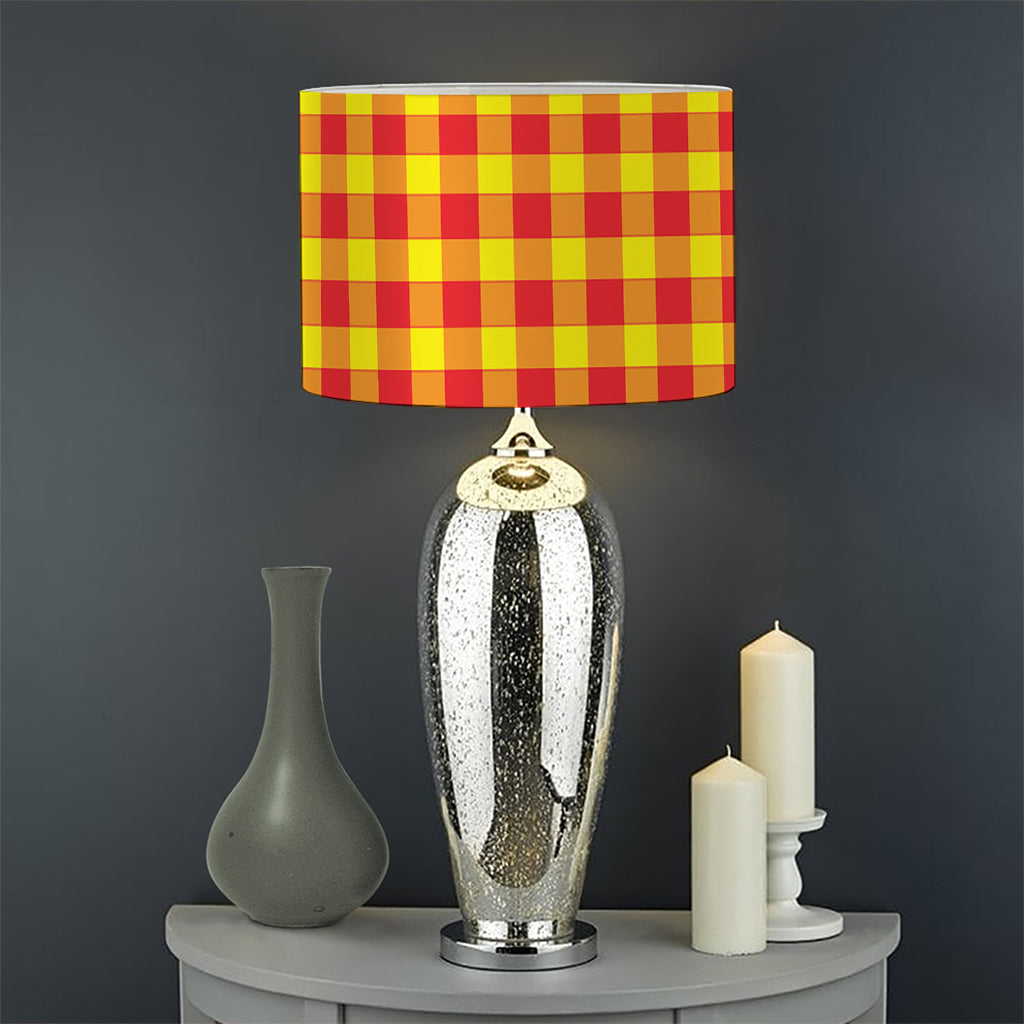Red And Yellow Check Pattern Print Drum Lamp Shade