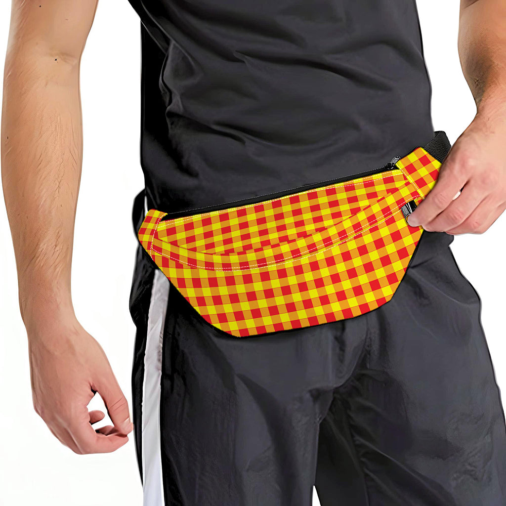 Red And Yellow Check Pattern Print Fanny Pack