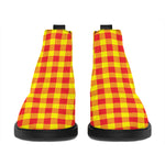 Red And Yellow Check Pattern Print Flat Ankle Boots