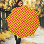 Red And Yellow Check Pattern Print Foldable Umbrella