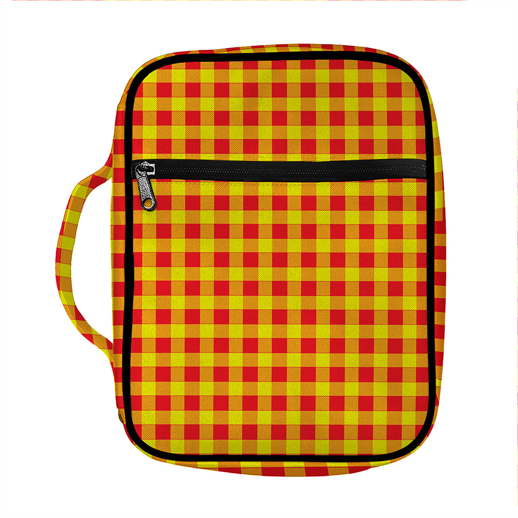 Red And Yellow Check Pattern Print Front Pocket Bible Bag