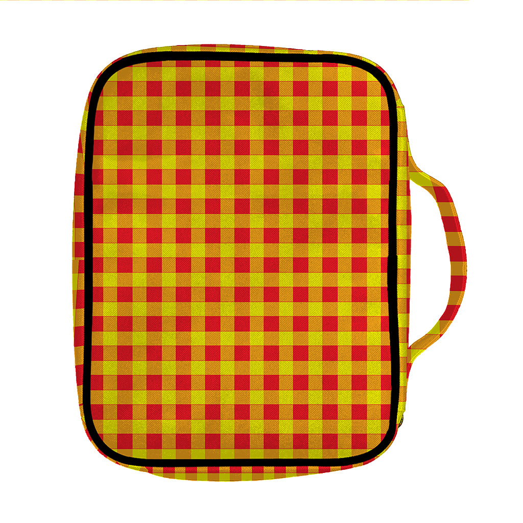 Red And Yellow Check Pattern Print Front Pocket Bible Bag