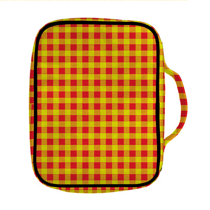Red And Yellow Check Pattern Print Front Pocket Bible Bag