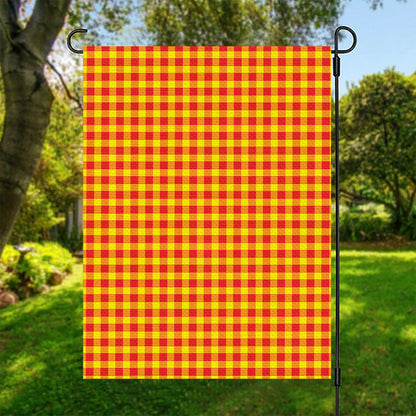 Red And Yellow Check Pattern Print Garden Flag