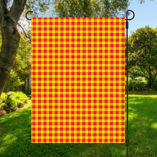 Red And Yellow Check Pattern Print Garden Flag