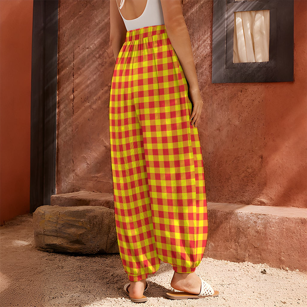 Red And Yellow Check Pattern Print Harem Pants